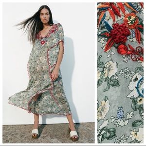 ZARA Green Floral Printed Tunic Midi Dress✨